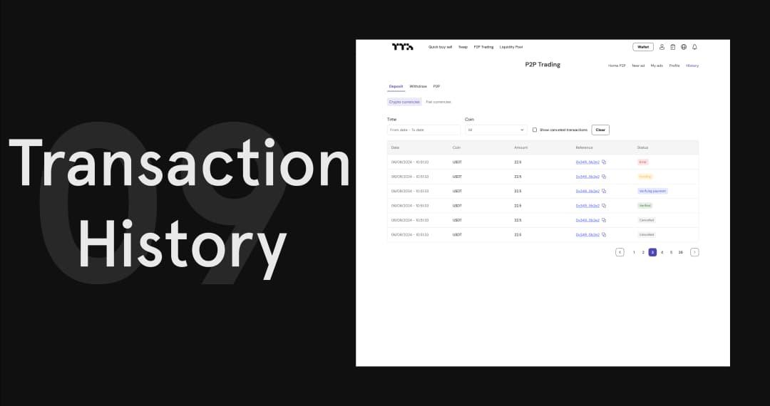 TetherTradeHub transaction history screen